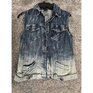 Vtg Akademiks Denim Vest Womens Large AKDMKS Jean Embroidered Y2k Punk Grunge